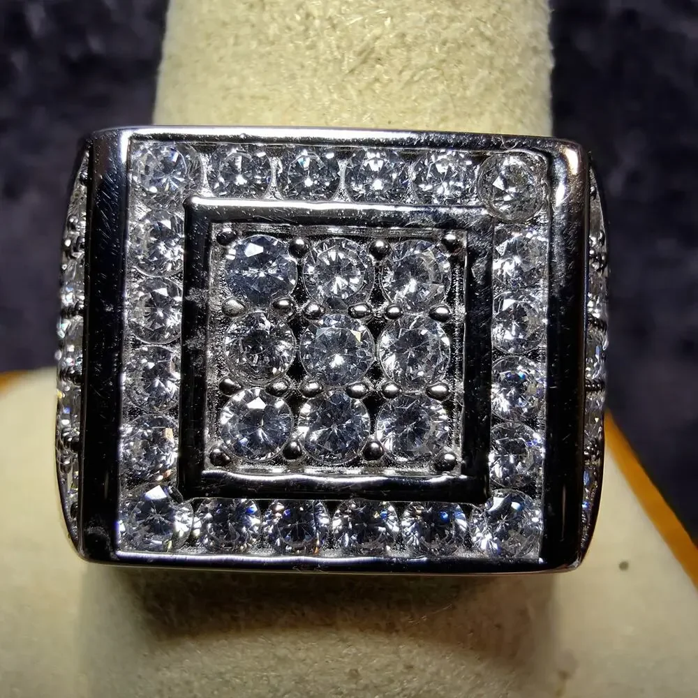 Men's 925 Sterling Silver Cubic Zirconia Square Signet Ring - Size 11